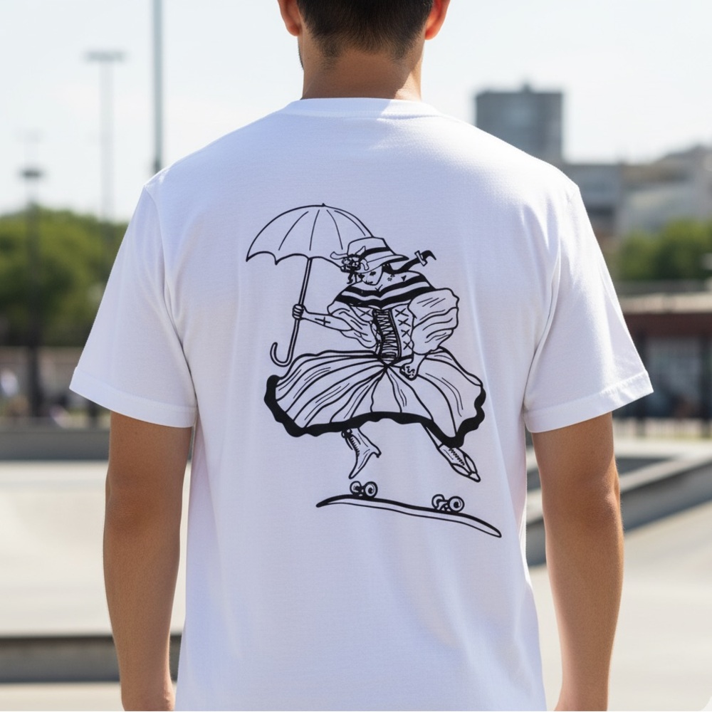 White Tee with Black Graphics